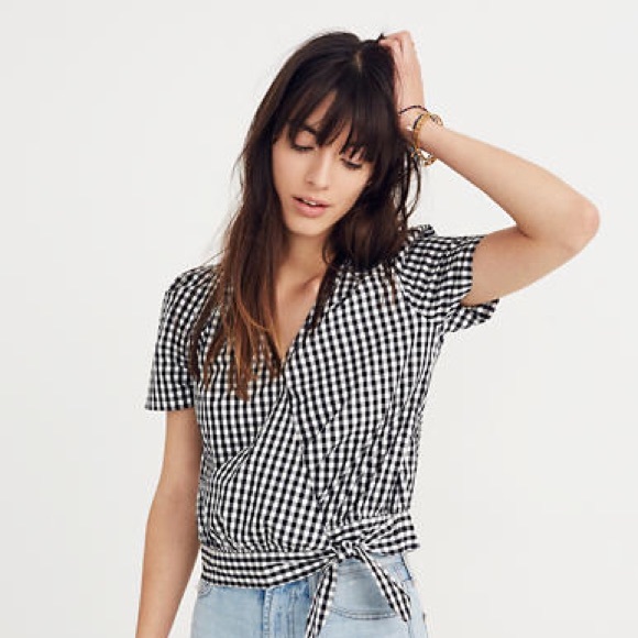 Madewell Tops - Madewell Gingham Check Wrap Top